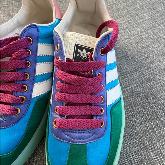 Gucci Adidas Gazelle Sneakers with Purple Laces Gucci Adidas Gazelle Sneakers with Purple Laces